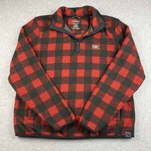 LL Bean  Pullover Women's Large 1/4 Snap Sweater Jacket Buffalo Plaid Red Black
